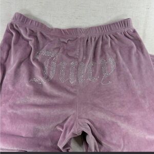 Juicy Couture Women’s Purple Velour Sweatpants Elastic Waist Rhinestone Logo